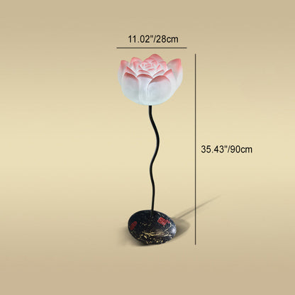 Modern Art Deco Lotus Flower Round Iron Resin 1-Light Standing Floor Lamp For Bedroom