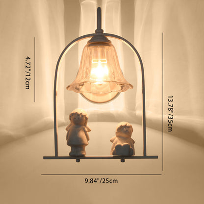 Contemporary Creative Angel Round Cylindrical Petal Shaped Iron Glass Ceramic Resin 1-Light Wall Sconce Lamp For Bedroom