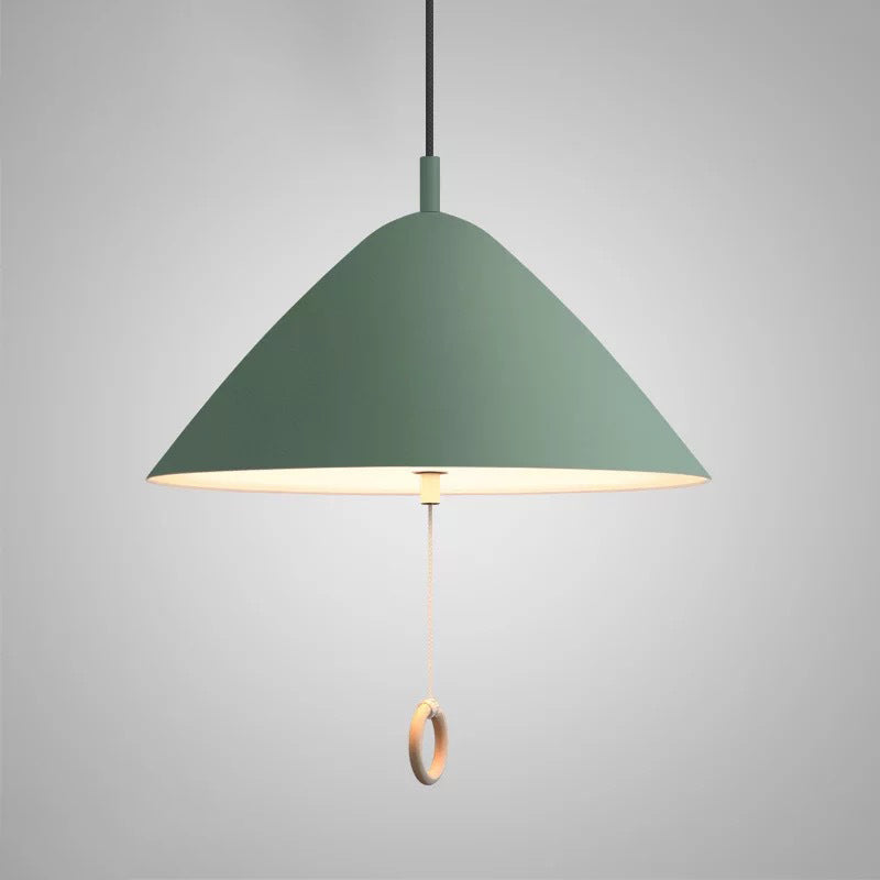 Contemporary Scandinavian Macaron Pull Line Conical Round Aluminum 2/3 Light Pendant Light For Bedroom