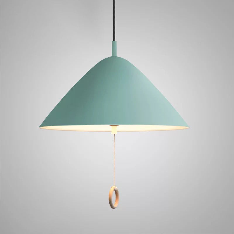 Contemporary Scandinavian Macaron Pull Line Conical Round Aluminum 2/3 Light Pendant Light For Bedroom