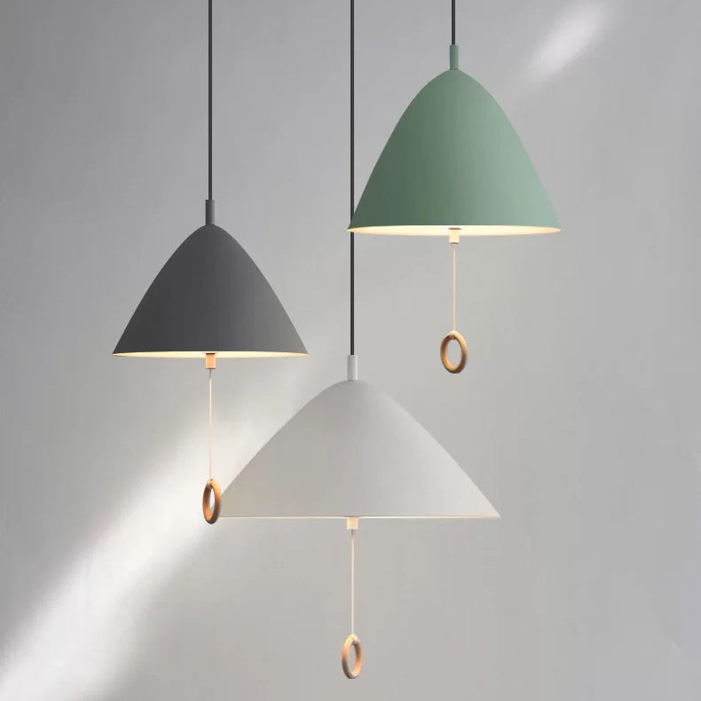 Contemporary Scandinavian Macaron Pull Line Conical Round Aluminum 2/3 Light Pendant Light For Bedroom