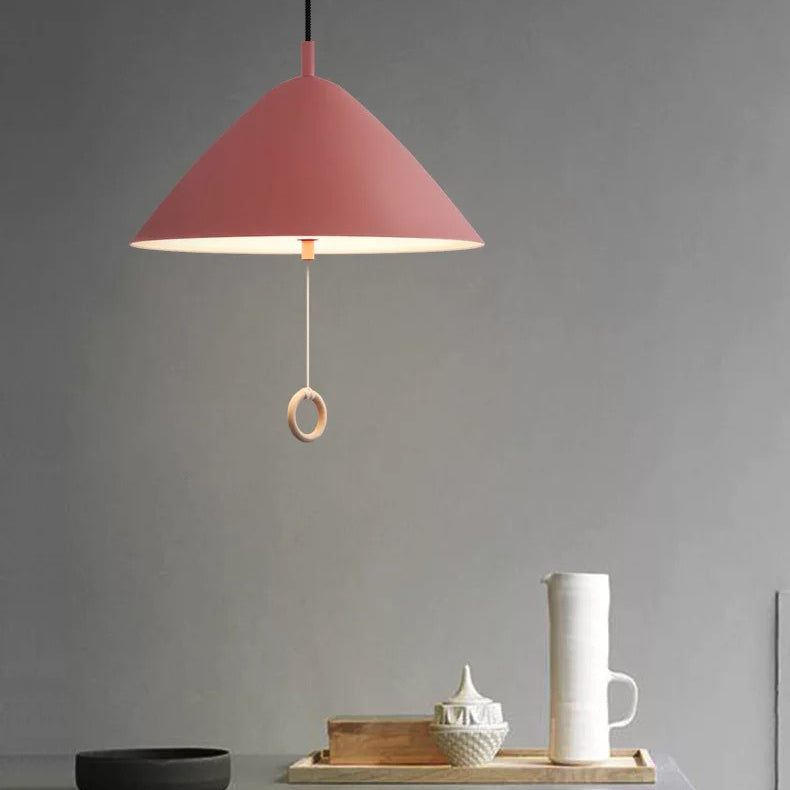 Contemporary Scandinavian Macaron Pull Line Conical Round Aluminum 2/3 Light Pendant Light For Bedroom
