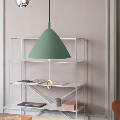 Contemporary Scandinavian Macaron Pull Line Conical Round Aluminum 2/3 Light Pendant Light For Bedroom
