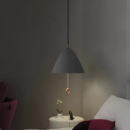 Contemporary Scandinavian Macaron Pull Line Conical Round Aluminum 2/3 Light Pendant Light For Bedroom
