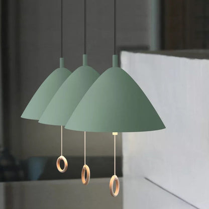 Contemporary Scandinavian Macaron Pull Line Conical Round Aluminum 2/3 Light Pendant Light For Bedroom