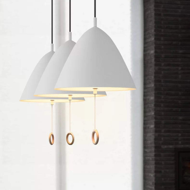 Contemporary Scandinavian Macaron Pull Line Conical Round Aluminum 2/3 Light Pendant Light For Bedroom
