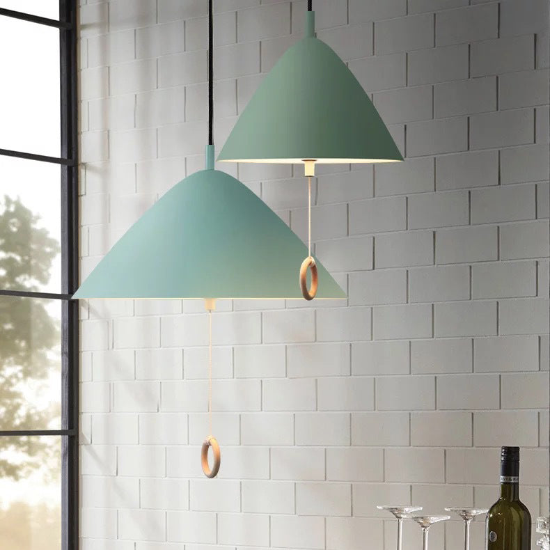 Contemporary Scandinavian Macaron Pull Line Conical Round Aluminum 2/3 Light Pendant Light For Bedroom
