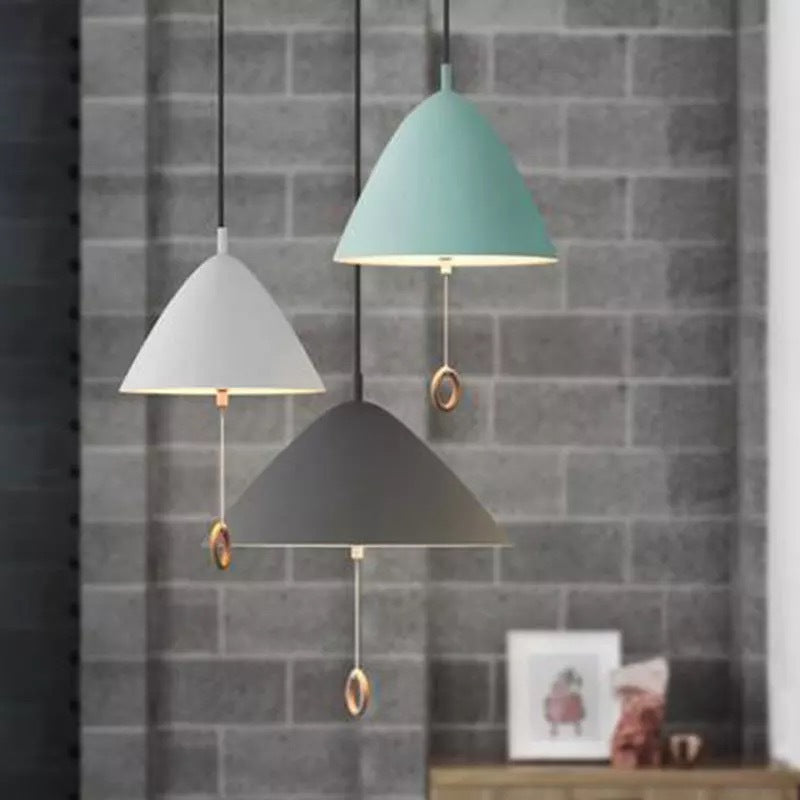 Contemporary Scandinavian Macaron Pull Line Conical Round Aluminum 2/3 Light Pendant Light For Bedroom