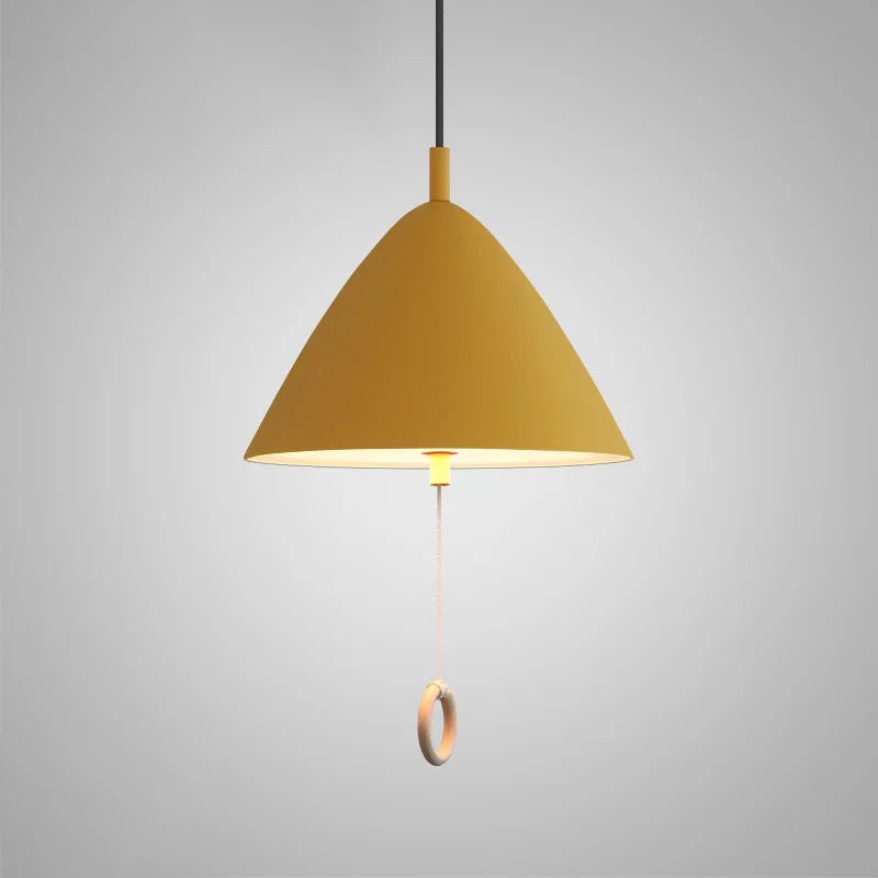 Contemporary Scandinavian Macaron Pull Line Conical Round Aluminum 2/3 Light Pendant Light For Bedroom