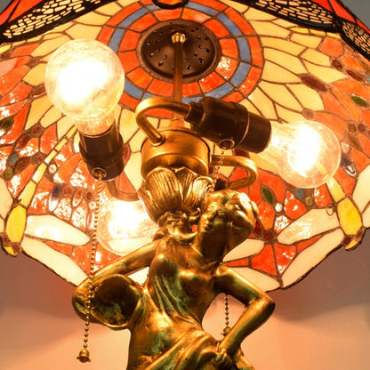 Traditional Tiffany Dragonfly Conical Copper Alloy Stained Glass 3-Light Table Lamp For Bedroom