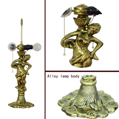 Traditional Tiffany Dragonfly Conical Copper Alloy Stained Glass 3-Light Table Lamp For Bedroom