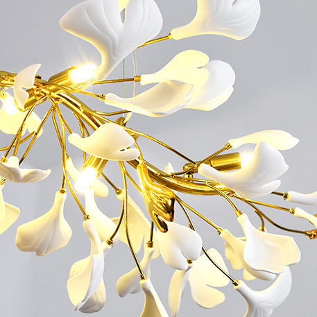 Traditional French Ginkgo Leaf Dome Rectangle Top Round Linear Iron Ceramic 6/8/10/12 Light Chandelier For Bedroom