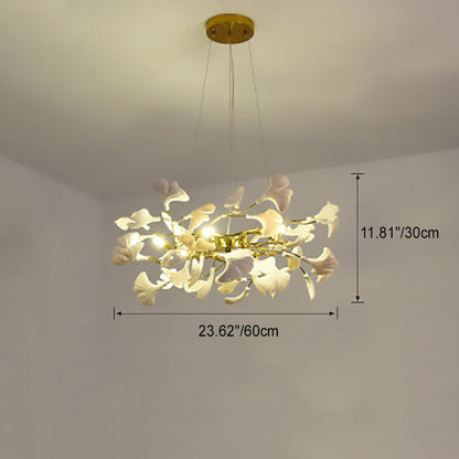 Traditional French Ginkgo Leaf Dome Rectangle Top Round Linear Iron Ceramic 6/8/10/12 Light Chandelier For Bedroom
