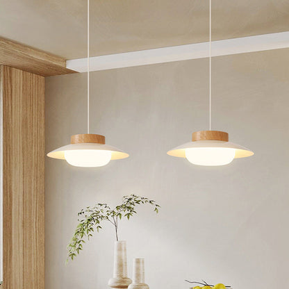 Contemporary Scandinavian Cream Round Metal Acrylic LED Pendant Light For Dining Room