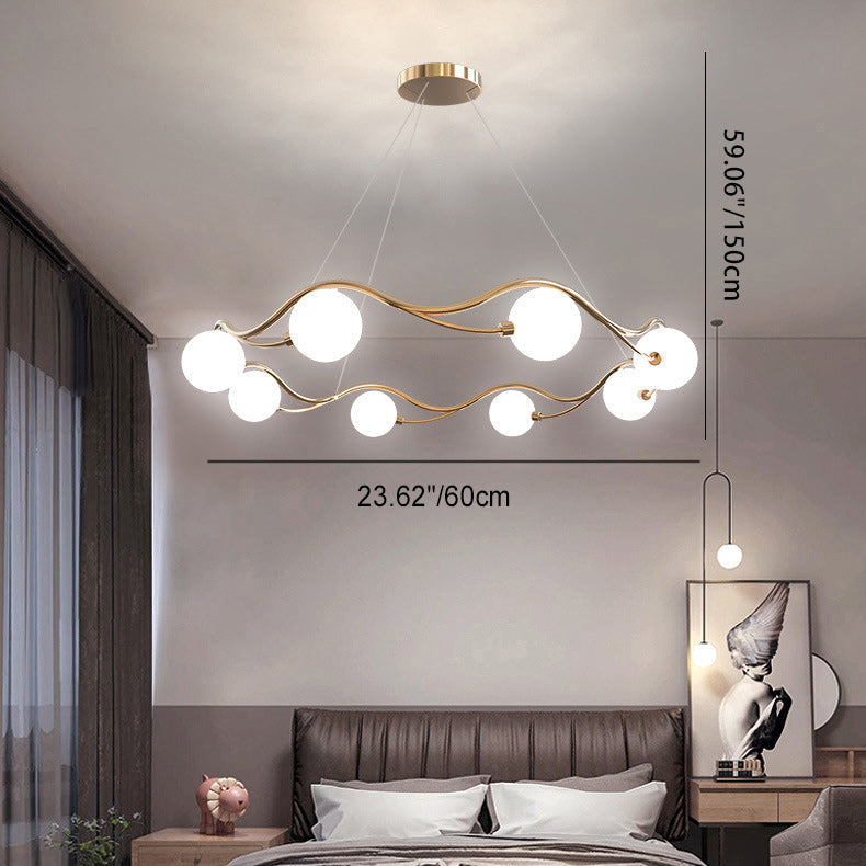 Modern Mid-Century Ring Round Orb Metal Glass 8/10 Light Chandelier For Bedroom