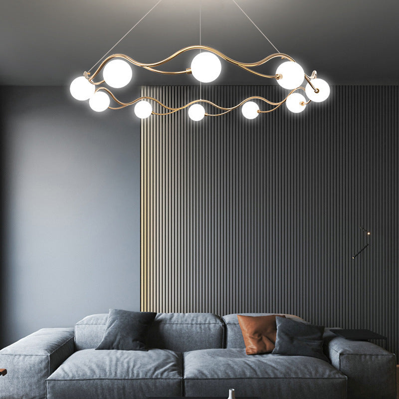 Modern Mid-Century Ring Round Orb Metal Glass 8/10 Light Chandelier For Bedroom