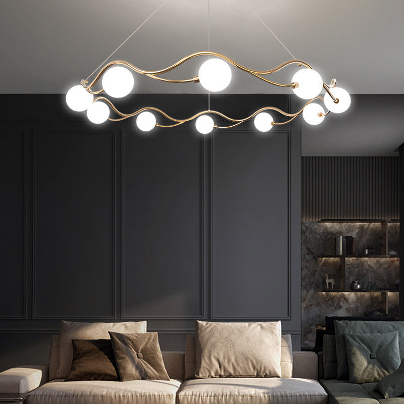 Modern Mid-Century Ring Round Orb Metal Glass 8/10 Light Chandelier For Bedroom