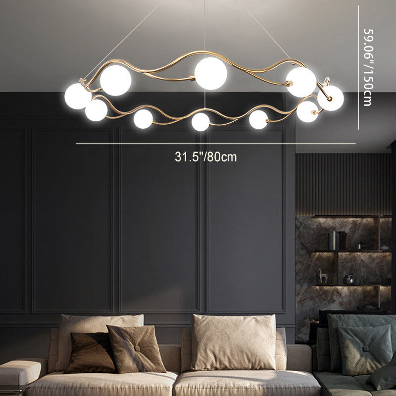 Modern Mid-Century Ring Round Orb Metal Glass 8/10 Light Chandelier For Bedroom