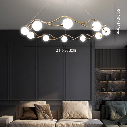 Modern Mid-Century Ring Round Orb Metal Glass 8/10 Light Chandelier For Bedroom