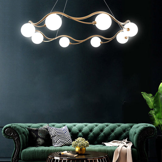 Modern Mid-Century Ring Round Orb Metal Glass 8/10 Light Chandelier For Bedroom