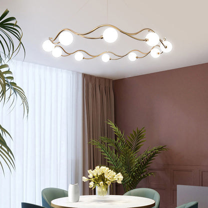 Modern Mid-Century Ring Round Orb Metal Glass 8/10 Light Chandelier For Bedroom