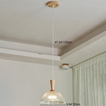 Contemporary Scandinavian Round Oval Cone Wood Glass 1-Light Pendant Light For Bedroom