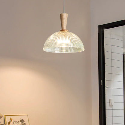 Contemporary Scandinavian Round Oval Cone Wood Glass 1-Light Pendant Light For Bedroom