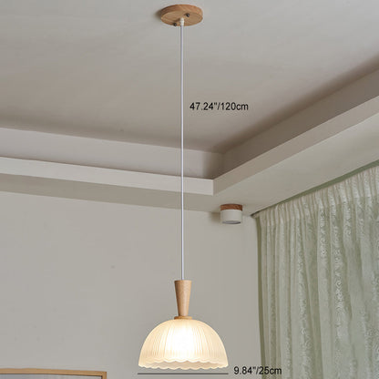 Contemporary Scandinavian Round Oval Cone Wood Glass 1-Light Pendant Light For Bedroom