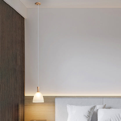 Contemporary Scandinavian Round Oval Cone Wood Glass 1-Light Pendant Light For Bedroom