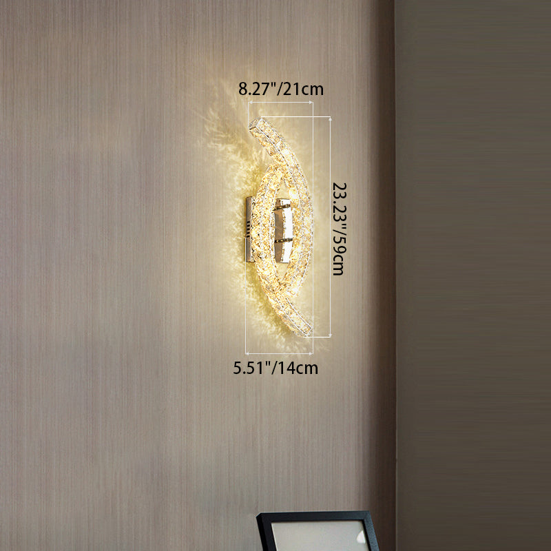 Modern Luxury Double Arc Stainless Steel Crystal LED Wall Sconce Lamp For Bedroom