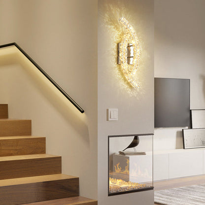 Modern Luxury Double Arc Stainless Steel Crystal LED Wall Sconce Lamp For Bedroom