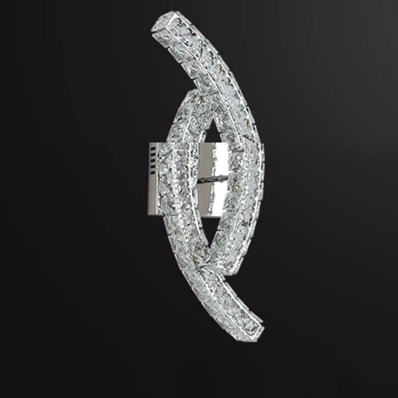 Modern Luxury Double Arc Stainless Steel Crystal LED Wall Sconce Lamp For Bedroom