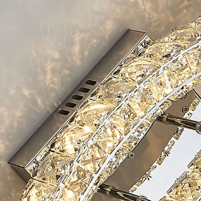 Modern Luxury Double Arc Stainless Steel Crystal LED Wall Sconce Lamp For Bedroom