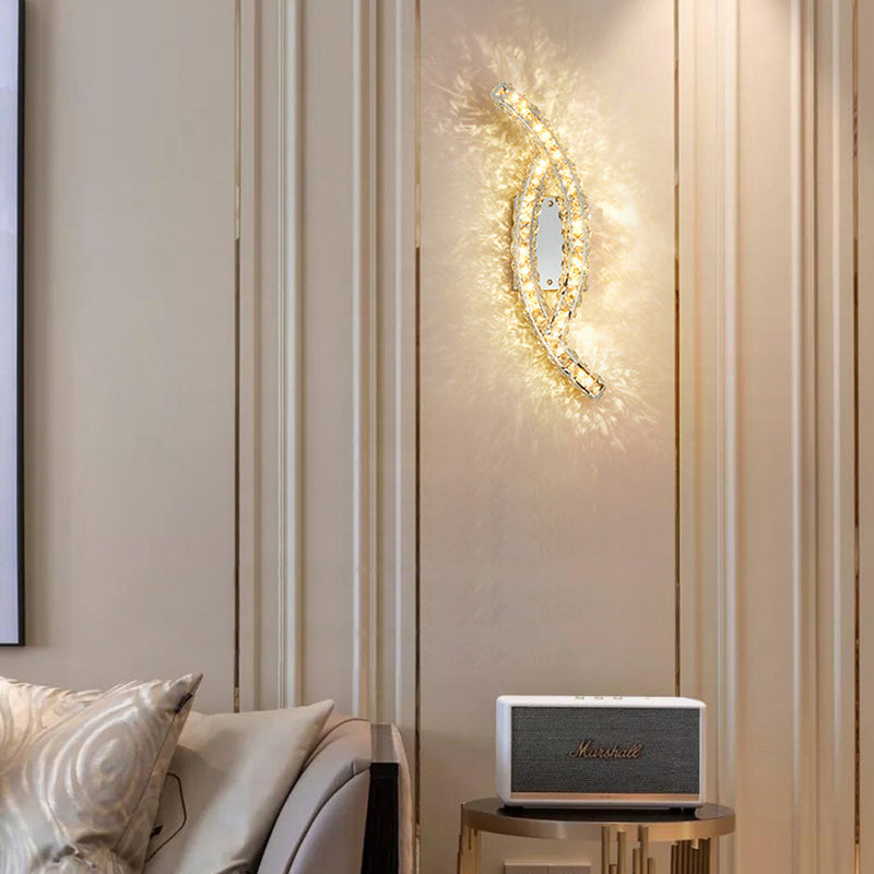 Modern Luxury Double Arc Stainless Steel Crystal LED Wall Sconce Lamp For Bedroom