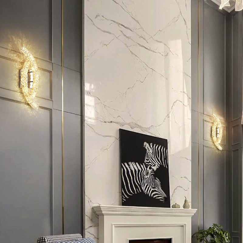 Modern Luxury Double Arc Stainless Steel Crystal LED Wall Sconce Lamp For Bedroom