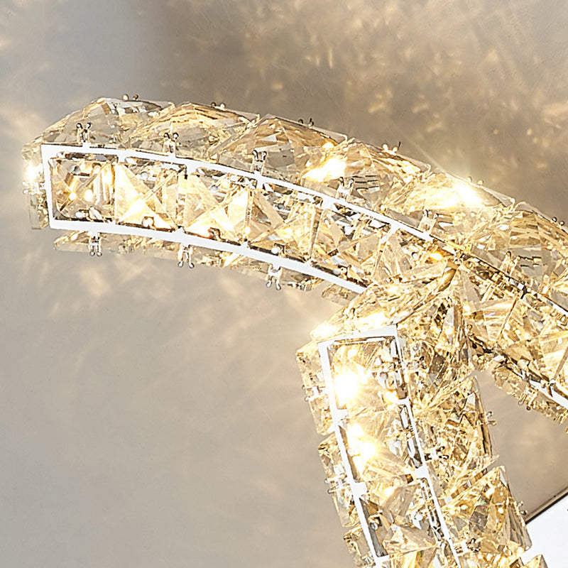 Modern Luxury Double Arc Stainless Steel Crystal LED Wall Sconce Lamp For Bedroom