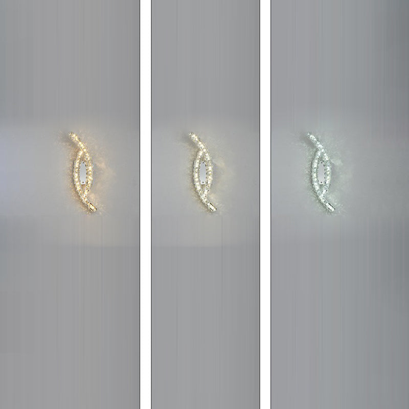 Modern Luxury Double Arc Stainless Steel Crystal LED Wall Sconce Lamp For Bedroom