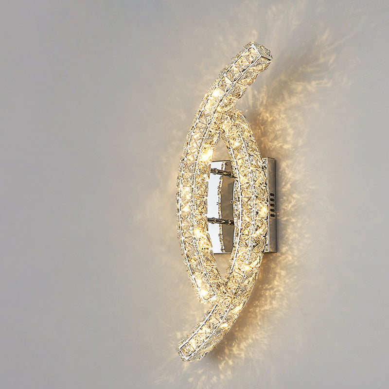 Modern Luxury Double Arc Stainless Steel Crystal LED Wall Sconce Lamp For Bedroom