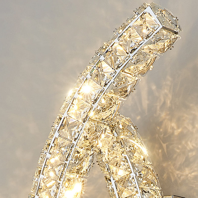 Modern Luxury Double Arc Stainless Steel Crystal LED Wall Sconce Lamp For Bedroom