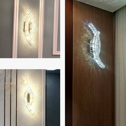 Modern Luxury Double Arc Stainless Steel Crystal LED Wall Sconce Lamp For Bedroom