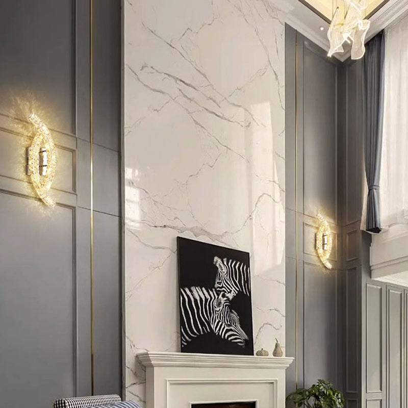 Modern Luxury Double Arc Stainless Steel Crystal LED Wall Sconce Lamp For Bedroom