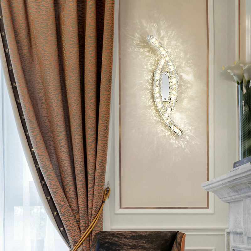 Modern Luxury Double Arc Stainless Steel Crystal LED Wall Sconce Lamp For Bedroom