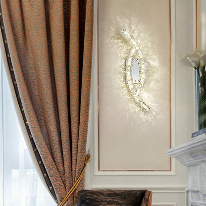 Modern Luxury Double Arc Stainless Steel Crystal LED Wall Sconce Lamp For Bedroom