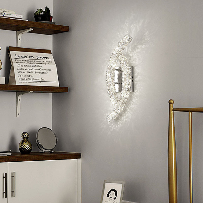 Modern Luxury Double Arc Stainless Steel Crystal LED Wall Sconce Lamp For Bedroom