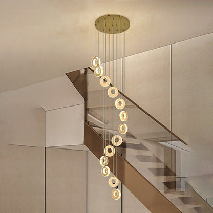 Modern Luxury Round Circle Staggered Rotating Stainless Steel Crystal LED Chandelier For Living Room