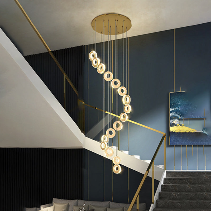 Modern Luxury Round Circle Staggered Rotating Stainless Steel Crystal LED Chandelier For Living Room