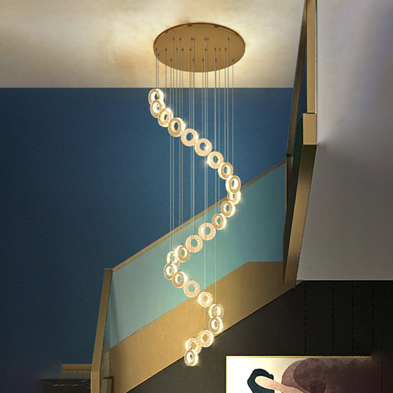 Modern Luxury Round Circle Staggered Rotating Stainless Steel Crystal LED Chandelier For Living Room