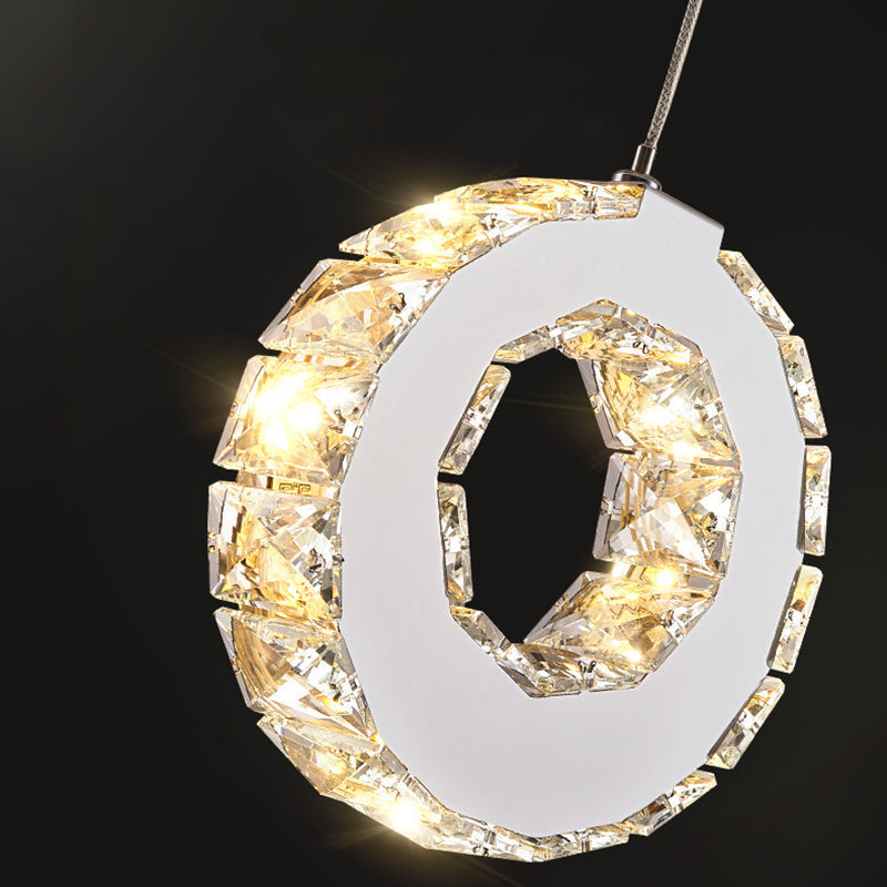 Modern Luxury Round Circle Staggered Rotating Stainless Steel Crystal LED Chandelier For Living Room