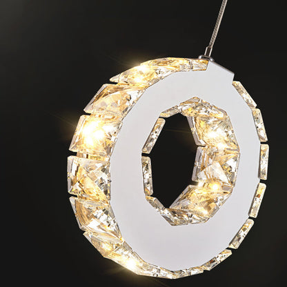 Modern Luxury Round Circle Staggered Rotating Stainless Steel Crystal LED Chandelier For Living Room