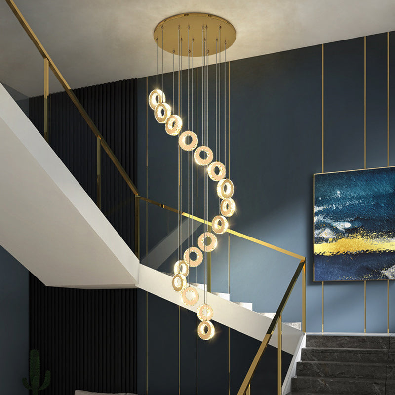 Modern Luxury Round Circle Staggered Rotating Stainless Steel Crystal LED Chandelier For Living Room